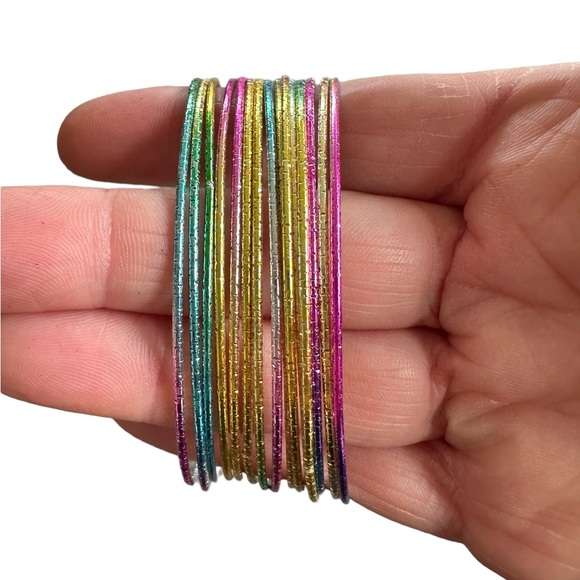 Multicolored Thin Bangle Bracelet 15 Piece Set - Picture 1 of 8